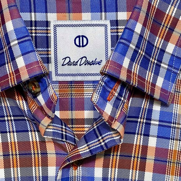 David Donahue Mens Blue/Orange Plaid 100% Cotton Long-Sleeve Button-Down Size M - Picture 11 of 11